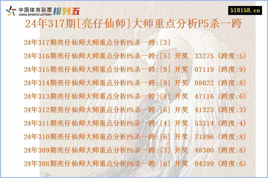 24年317期[亮仔仙师]大师重点分析P5杀一跨