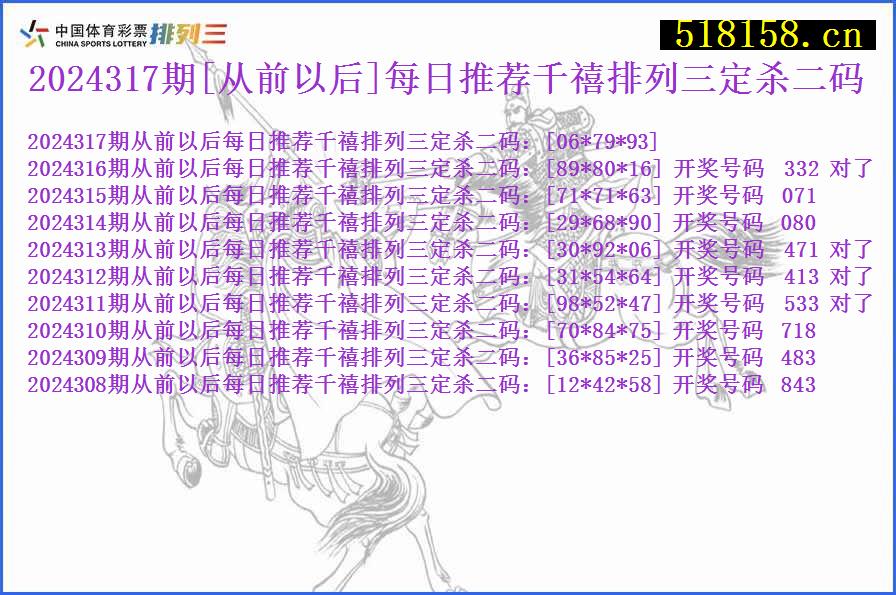 2024317期[从前以后]每日推荐千禧排列三定杀二码