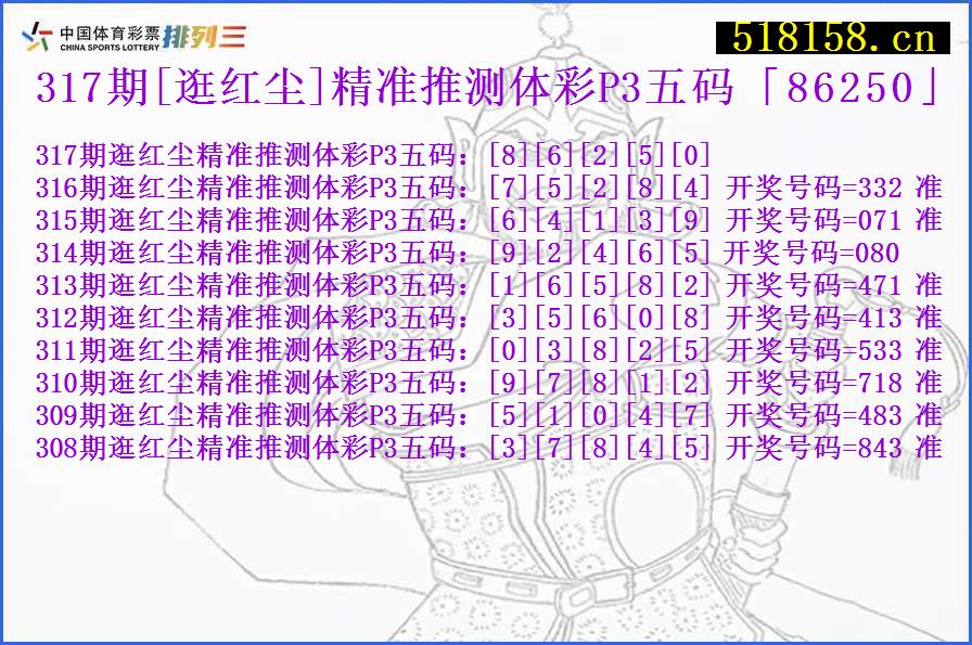 317期[逛红尘]精准推测体彩P3五码「86250」