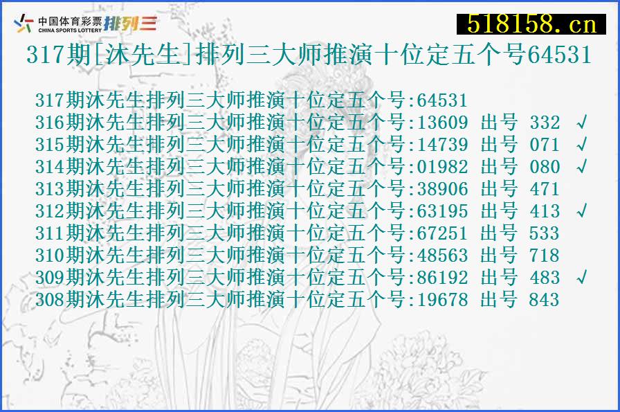 317期[沐先生]排列三大师推演十位定五个号64531