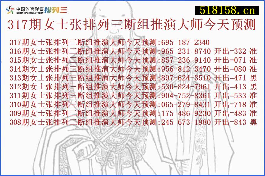 317期女士张排列三断组推演大师今天预测