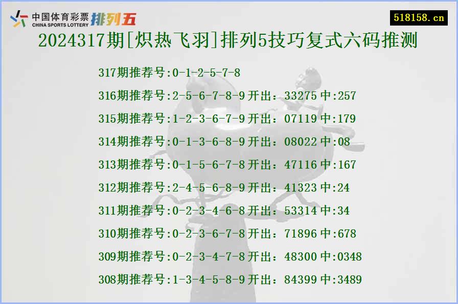 2024317期[炽热飞羽]排列5技巧复式六码推测