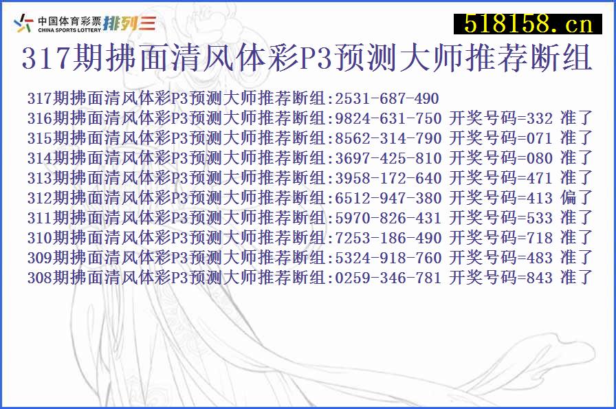 317期拂面清风体彩P3预测大师推荐断组