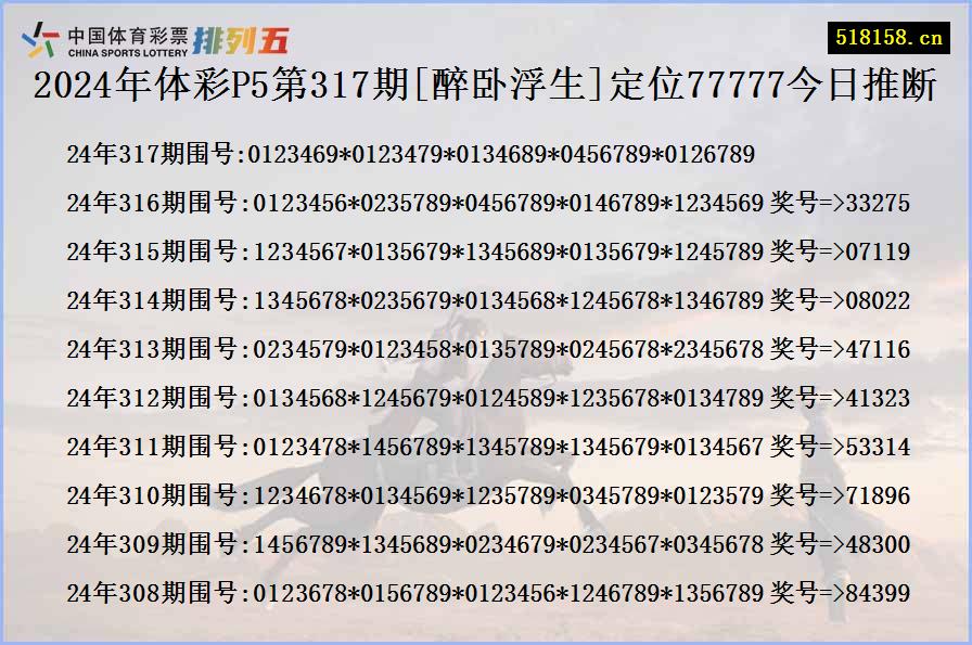 2024年体彩P5第317期[醉卧浮生]定位77777今日推断