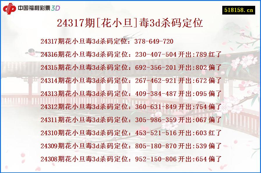 24317期[花小旦]毒3d杀码定位