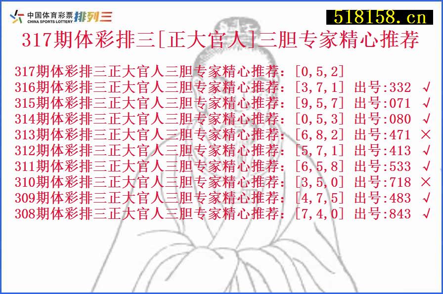 317期体彩排三[正大官人]三胆专家精心推荐