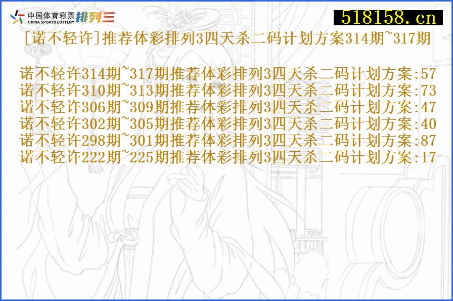 [诺不轻许]推荐体彩排列3四天杀二码计划方案314期~317期