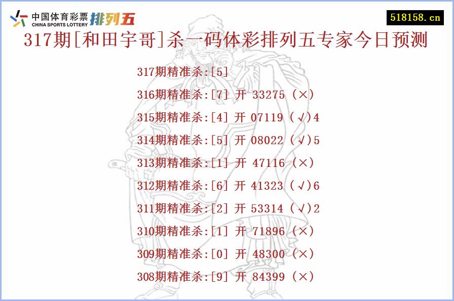 317期[和田宇哥]杀一码体彩排列五专家今日预测