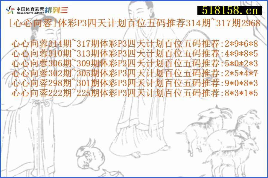 [心心向蓉]体彩P3四天计划百位五码推荐314期~317期2968