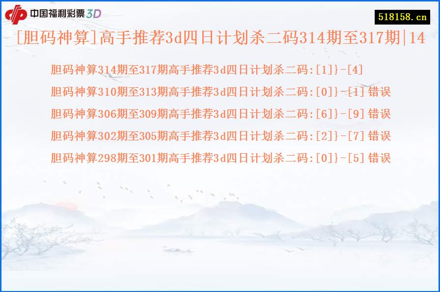[胆码神算]高手推荐3d四日计划杀二码314期至317期|14