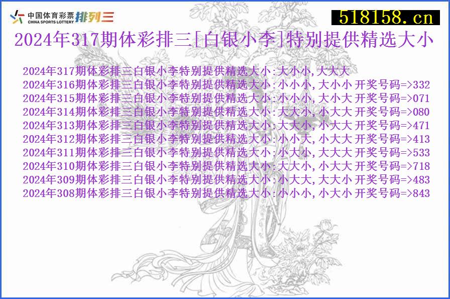 2024年317期体彩排三[白银小李]特别提供精选大小