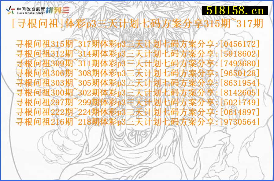 [寻根问祖]体彩p3三天计划七码方案分享315期~317期