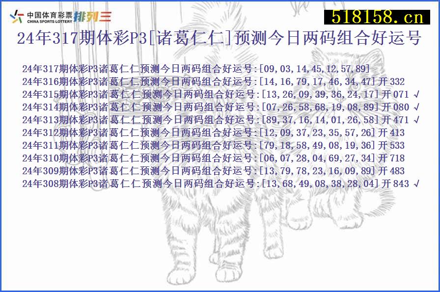 24年317期体彩P3[诸葛仁仁]预测今日两码组合好运号