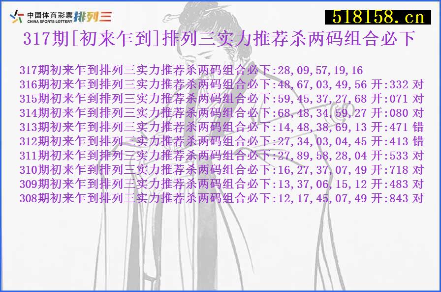 317期[初来乍到]排列三实力推荐杀两码组合必下