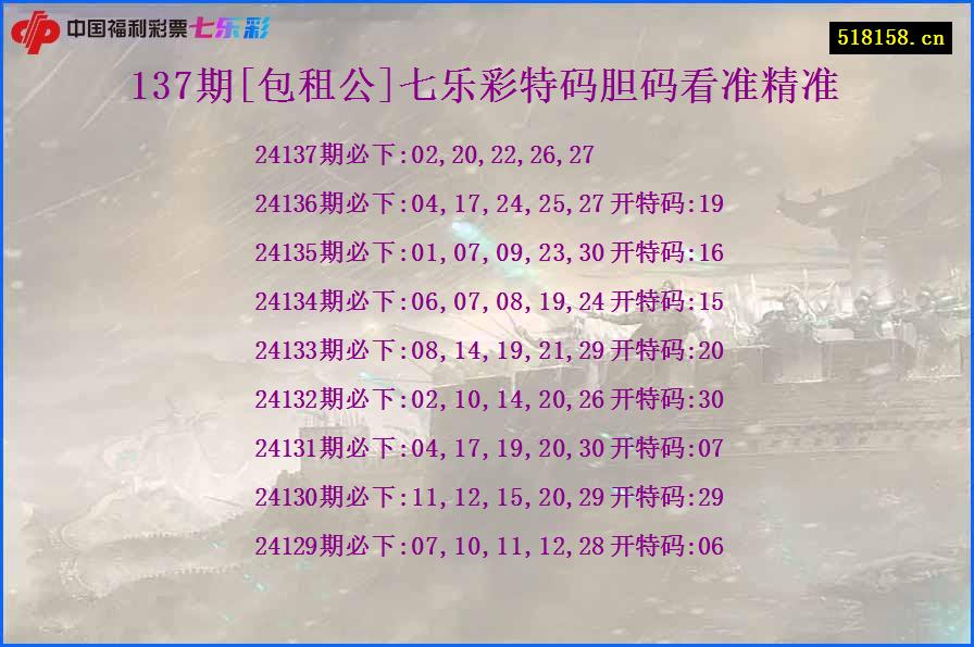 137期[包租公]七乐彩特码胆码看准精准