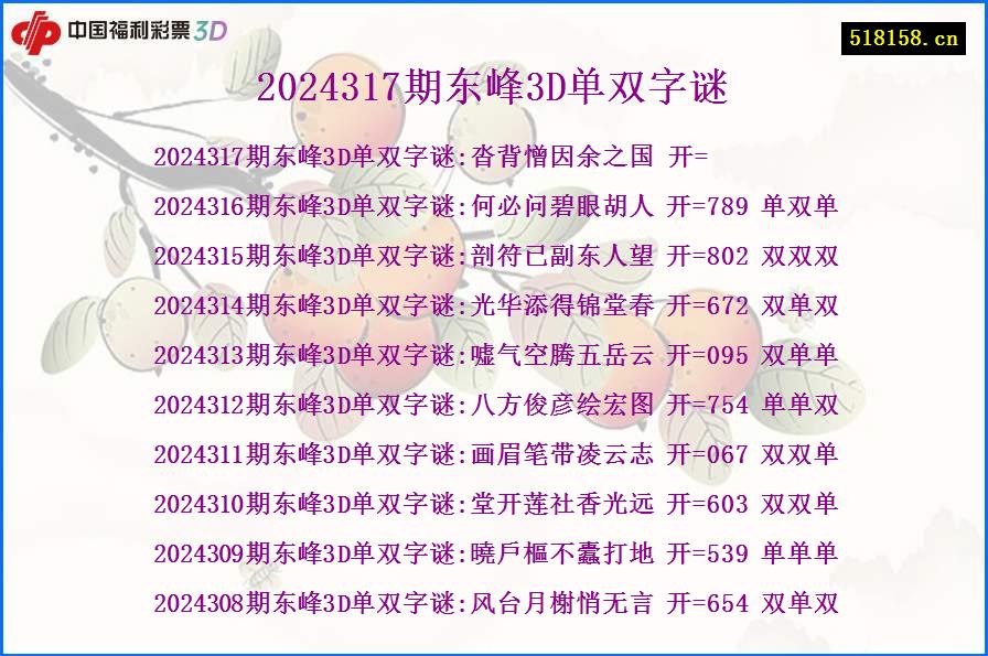 2024317期东峰3D单双字谜