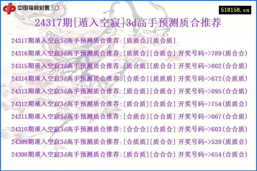 24317期[遁入空寂]3d高手预测质合推荐