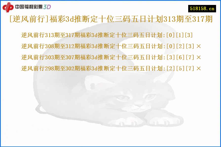 [逆风前行]福彩3d推断定十位三码五日计划313期至317期