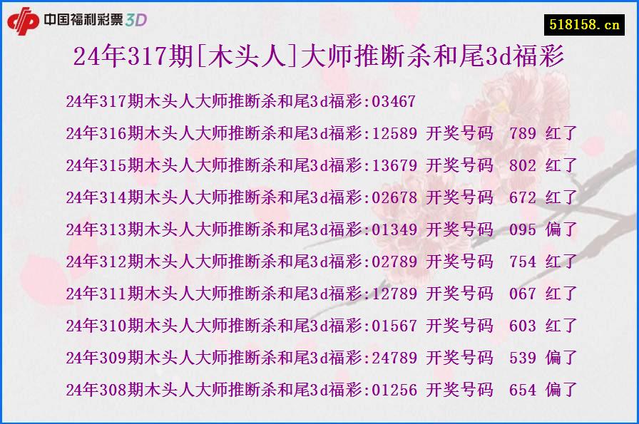 24年317期[木头人]大师推断杀和尾3d福彩