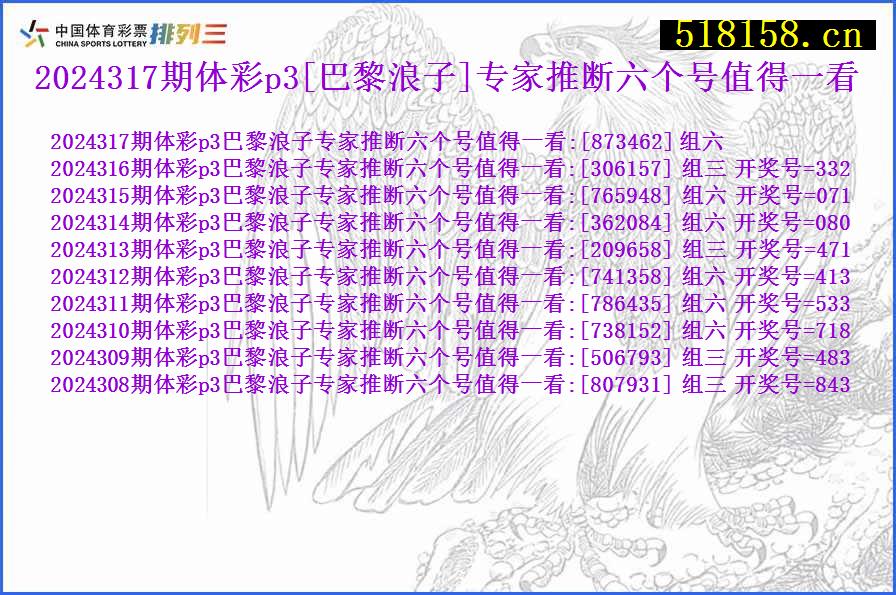 2024317期体彩p3[巴黎浪子]专家推断六个号值得一看