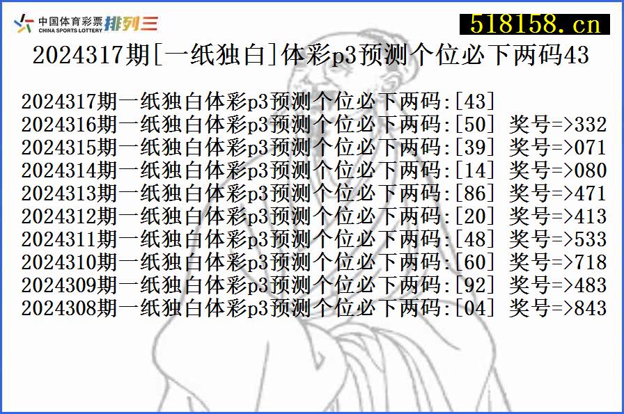 2024317期[一纸独白]体彩p3预测个位必下两码43