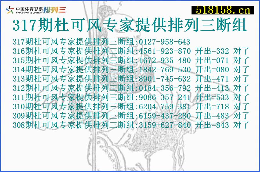 317期杜可风专家提供排列三断组