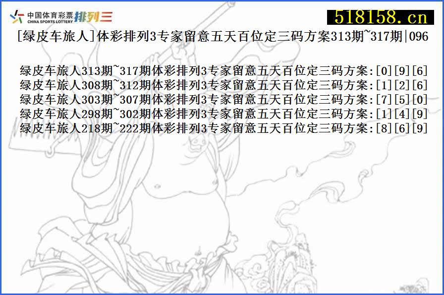 [绿皮车旅人]体彩排列3专家留意五天百位定三码方案313期~317期|096