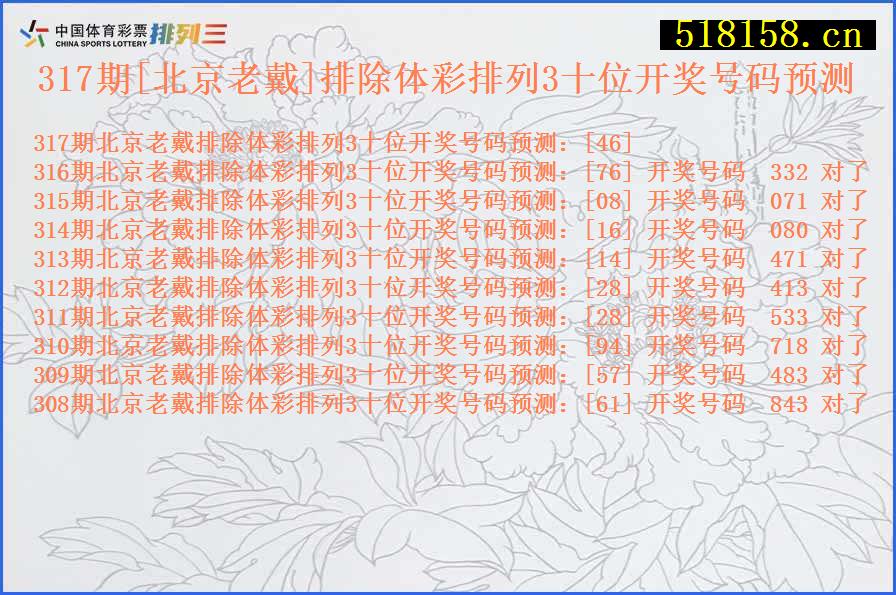 317期[北京老戴]排除体彩排列3十位开奖号码预测