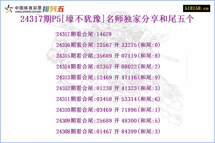 24317期P5[壕不犹豫]名师独家分享和尾五个