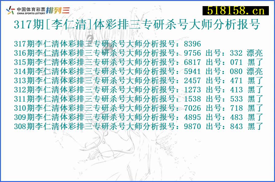 317期[李仁清]体彩排三专研杀号大师分析报号