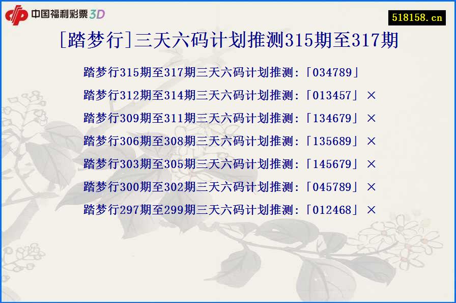 [踏梦行]三天六码计划推测315期至317期