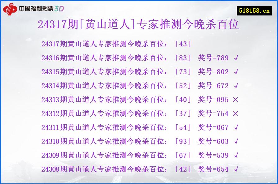 24317期[黄山道人]专家推测今晚杀百位