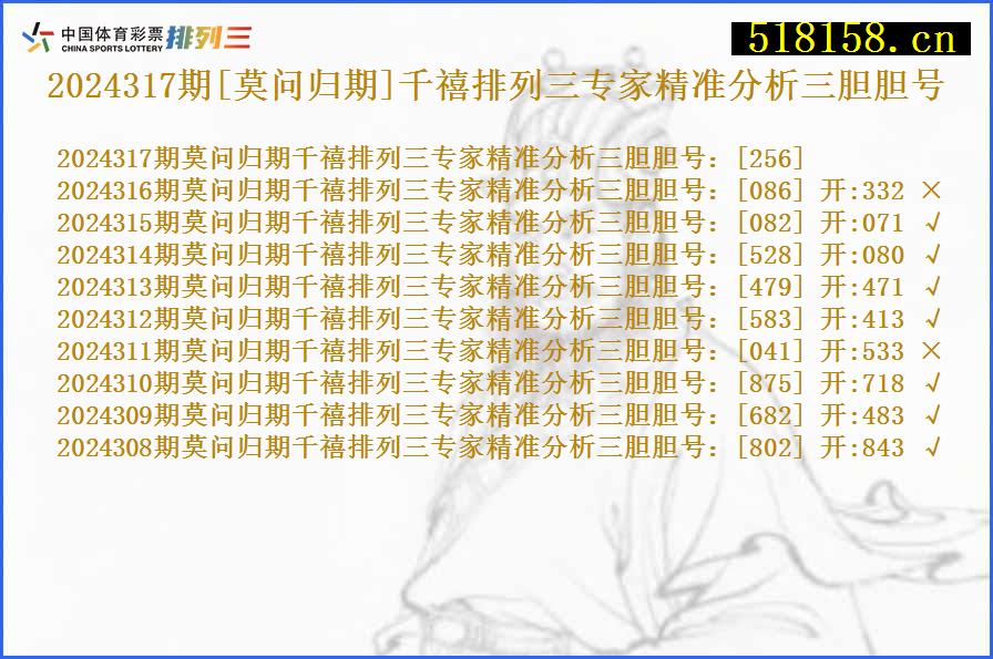 2024317期[莫问归期]千禧排列三专家精准分析三胆胆号