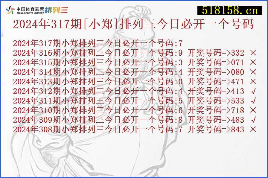 2024年317期[小郑]排列三今日必开一个号码