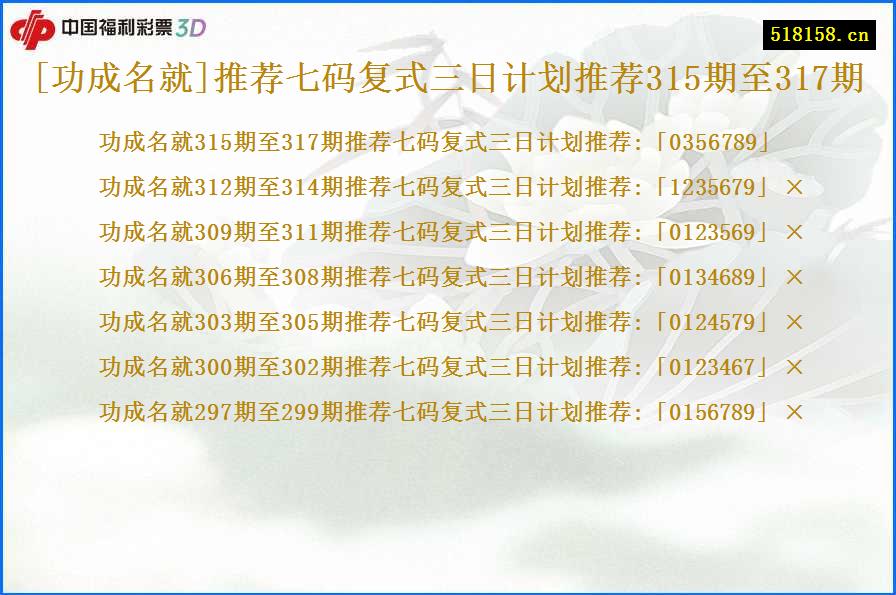 [功成名就]推荐七码复式三日计划推荐315期至317期