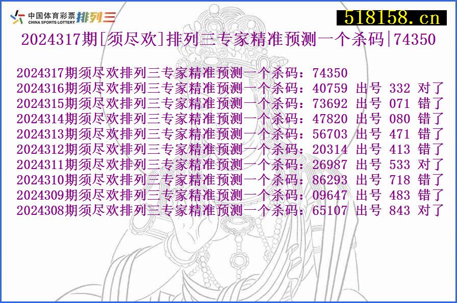 2024317期[须尽欢]排列三专家精准预测一个杀码|74350