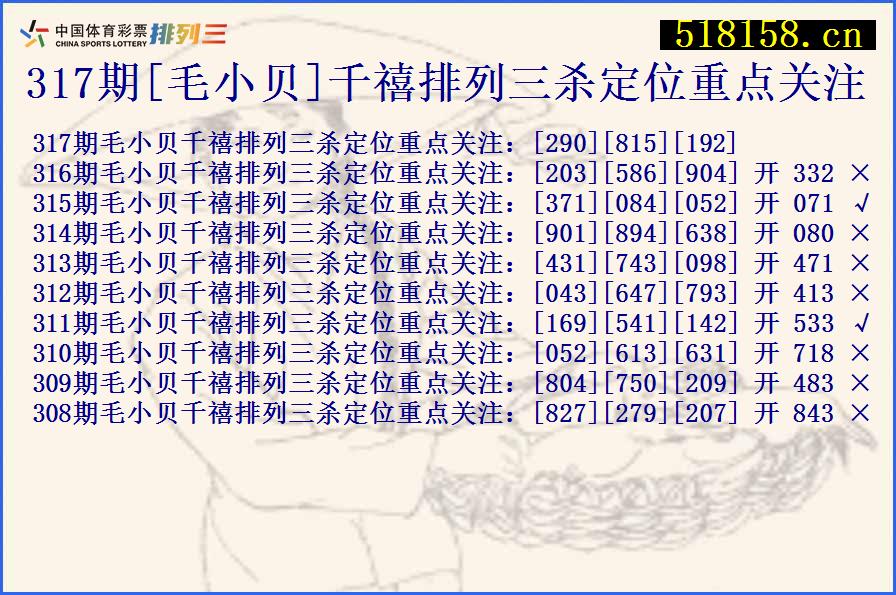 317期[毛小贝]千禧排列三杀定位重点关注