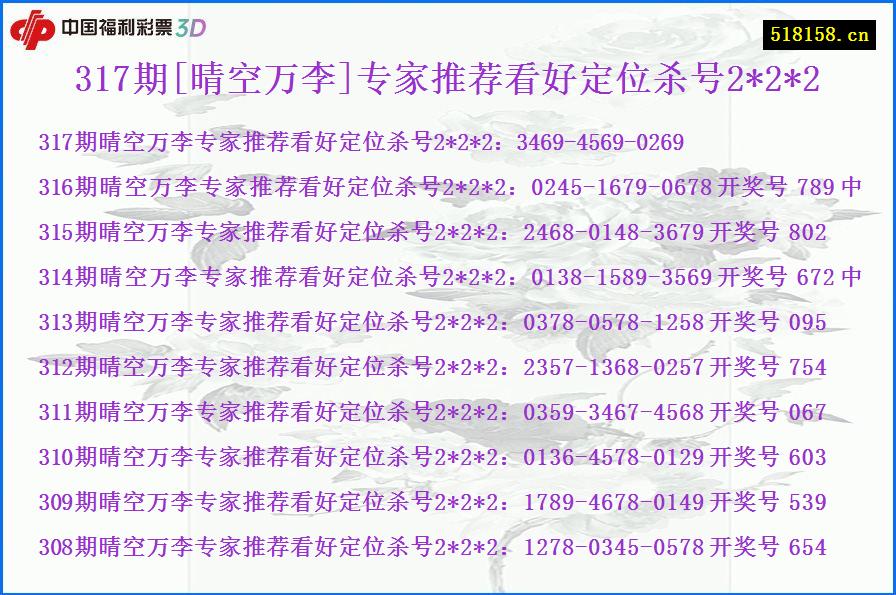 317期[晴空万李]专家推荐看好定位杀号2*2*2