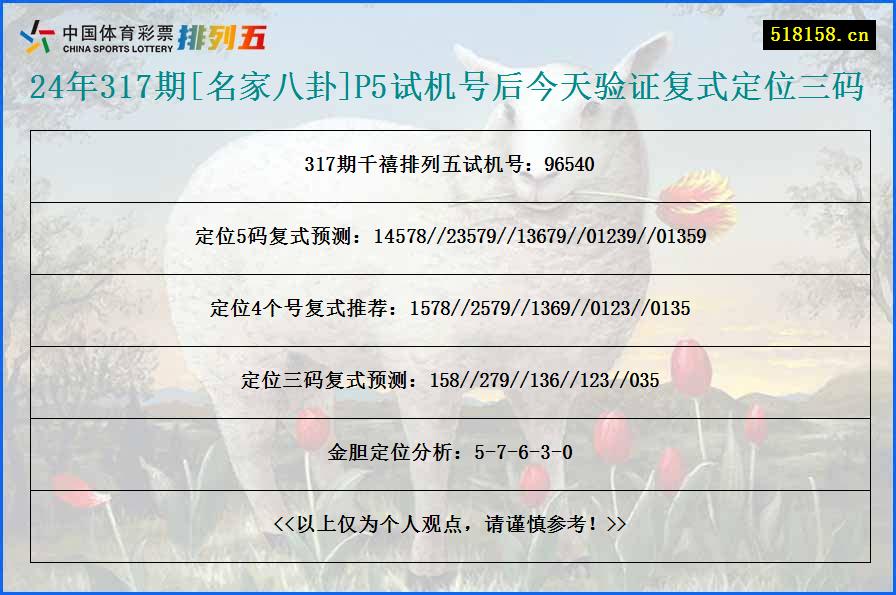 24年317期[名家八卦]P5试机号后今天验证复式定位三码