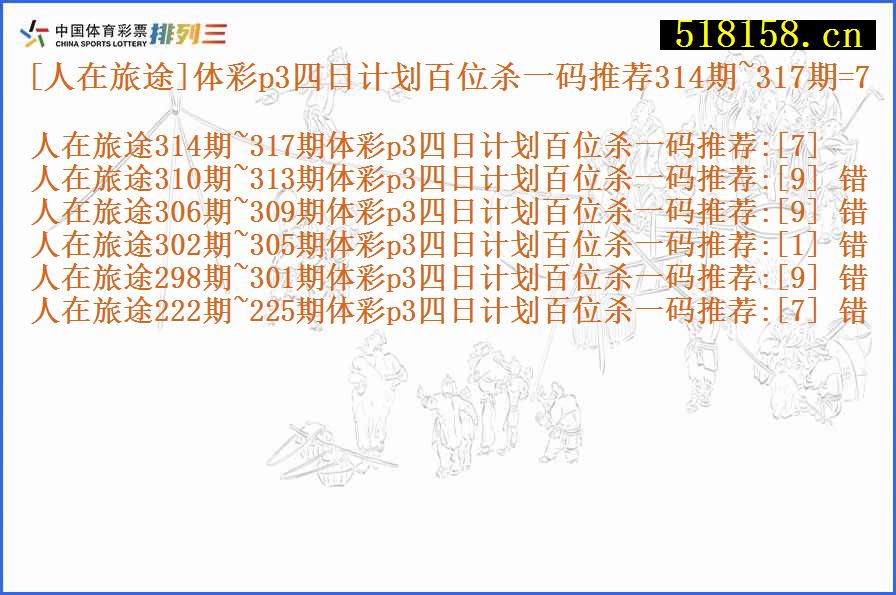 [人在旅途]体彩p3四日计划百位杀一码推荐314期~317期=7