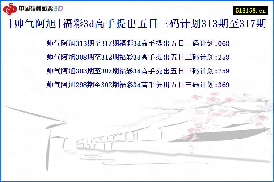 [帅气阿旭]福彩3d高手提出五日三码计划313期至317期