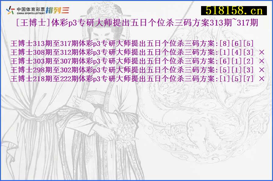 [王博士]体彩p3专研大师提出五日个位杀三码方案313期~317期