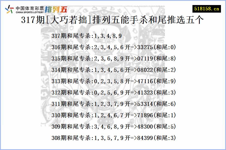 317期[大巧若拙]排列五能手杀和尾推选五个