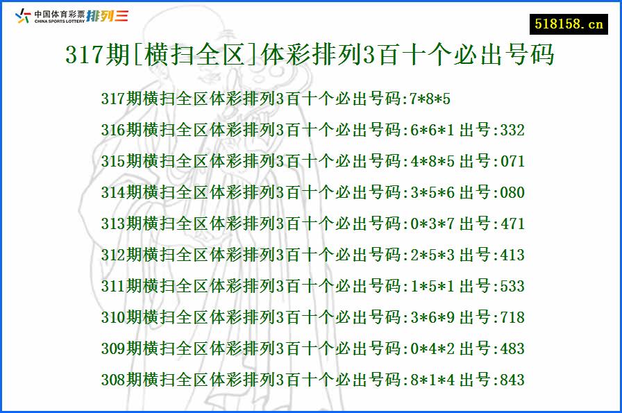 317期[横扫全区]体彩排列3百十个必出号码