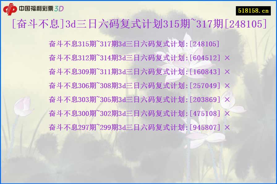 [奋斗不息]3d三日六码复式计划315期~317期[248105]