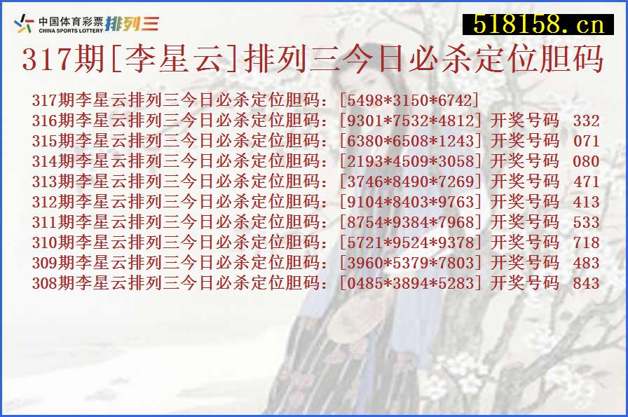 317期[李星云]排列三今日必杀定位胆码