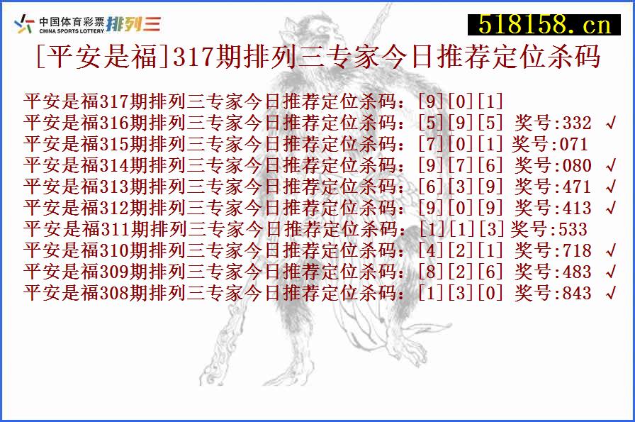 [平安是福]317期排列三专家今日推荐定位杀码