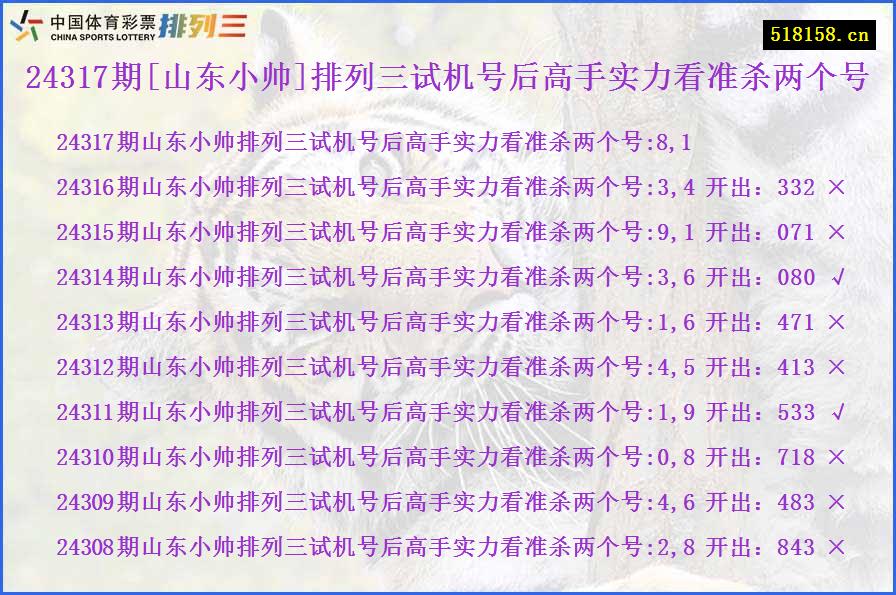 24317期[山东小帅]排列三试机号后高手实力看准杀两个号