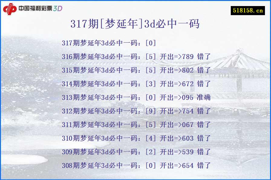 317期[梦延年]3d必中一码