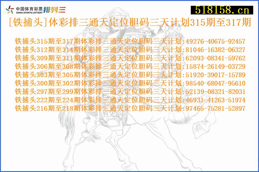 [铁捕头]体彩排三通天定位胆码三天计划315期至317期